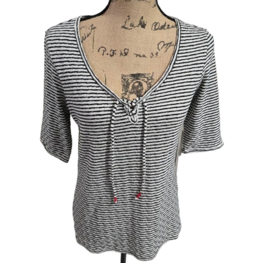 Lucky brand Black and White Peasant Blouse Size Large